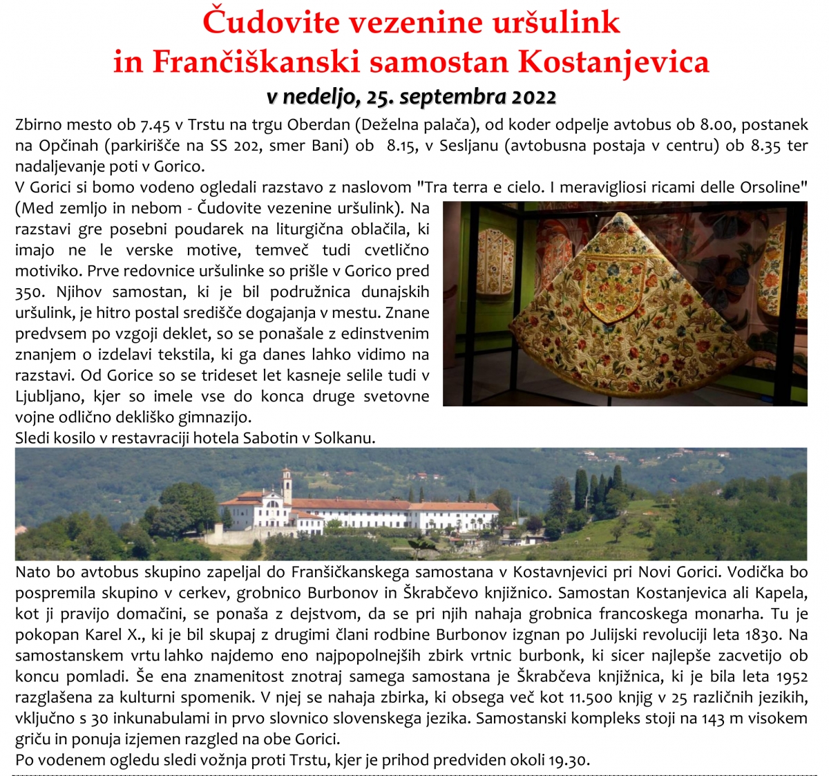 Čudovite vezenine uršulink in Frančiškanski samostan Kostanjevica pri Novi Gorici